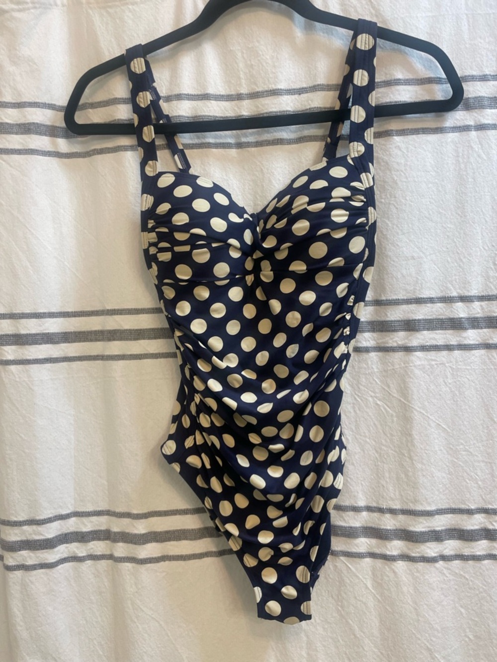 Navy Polka Dot One-Piece Swimsuit with Cream Dots